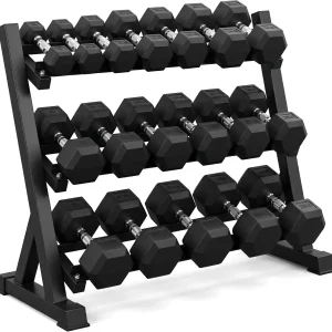 350/450/550‑lb Total Hex Dumbbell Sets w/ 3‑Tier A‑Frame Rack, 5‑50 Lbs